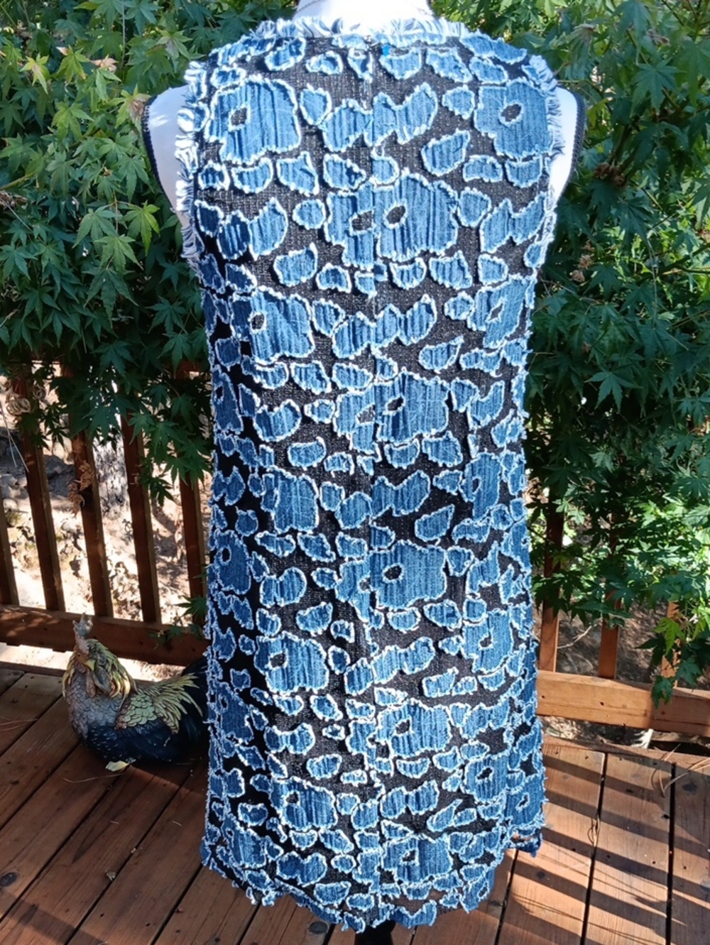 Julia Jordan Blue Denim Appliqué fringe Shift Dress. Arty. Coastal Cowgirl - Picture 4 of 10